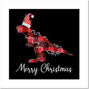 Santa T Rex Plaid Red Buffalo Dinosaur Christmas Pajamas Family Posters and Art